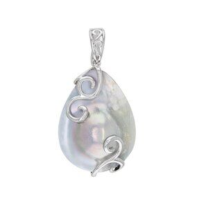 NIB - Freeform Blister Pearl Pendant – 32x26mm Rhodium Over Sterling Silver